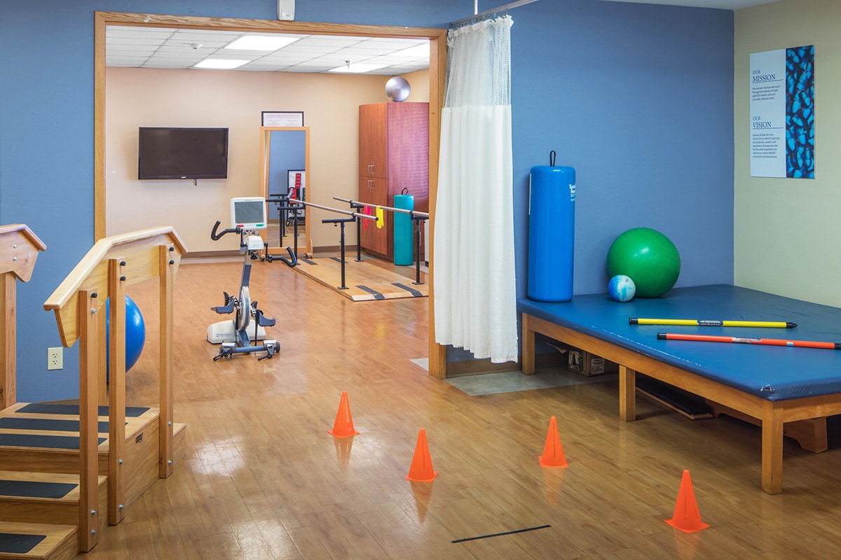 Physical therapy gym at the Sun City Post Acute facility